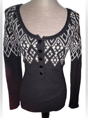 INC International Concepts Black and White Nordic Knit Women’s Sweater